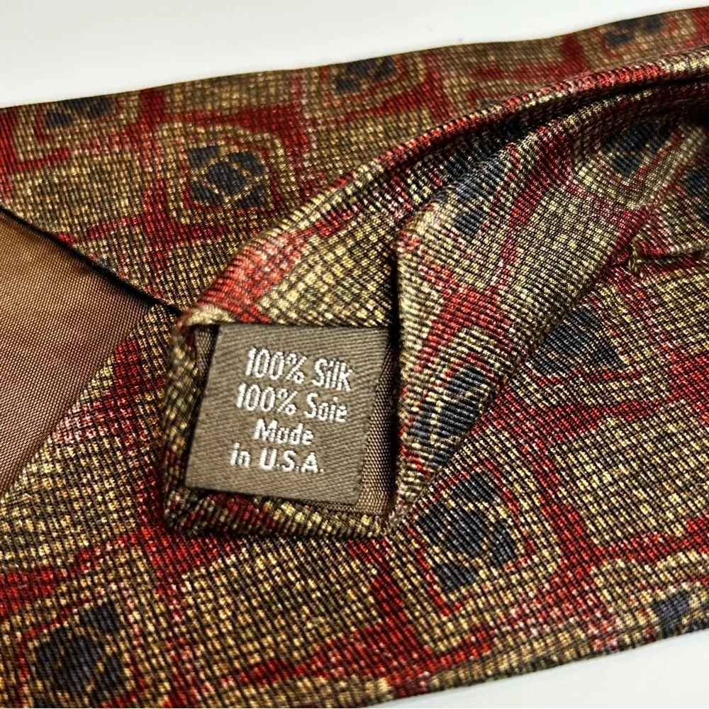 Calvin Klein Silk Red and Brown Geometric 57” Tie
